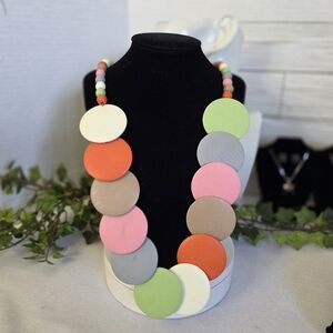 Boho Multi Color Wood Disc and Bead Necklace